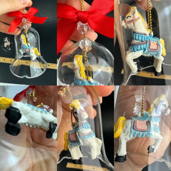 Vtg 2 Carrousel Bell Ornaments Bell Decorative Clear Glass 1 w Orig Box READ - Picture 6 of 11